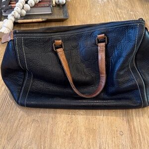 Carolina Herrera Black Leather Tote with Brown Handles